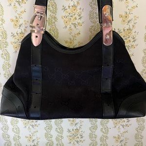 Black Gucci Horsebit Canvas Shoulder Bag